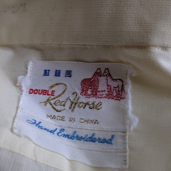 🧨Vintage Ivory Double Red Horse Long Sleeve Embroidered Shirt Eclectic Grandpa - Picture 5 of 10